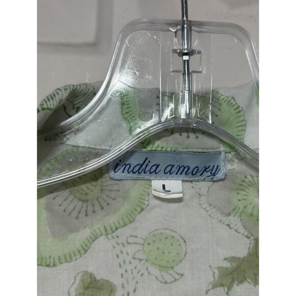 India Amory Floral Cotton Pajama Set Long Sleeve Button LRG 2 Piece Boho Coastal - Picture 2 of 11